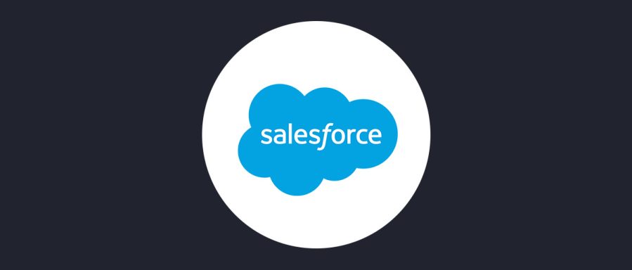 Salesforce logo featuring a stylized cloud in blue against a dark background.